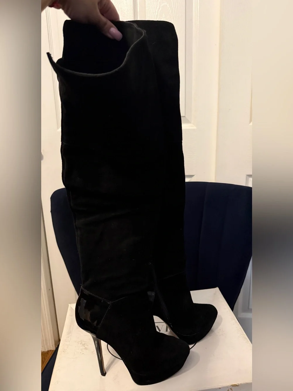 Steve Madden Black Suede Over-the-Knee Platform Stiletto Boots